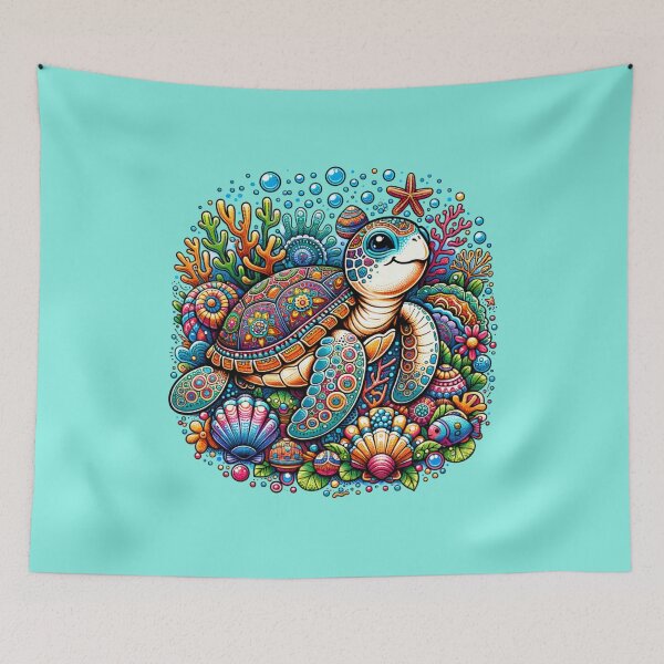 Item preview, Happy and Colorful Sea Turtle designed and sold by AnalajiaDesigns.