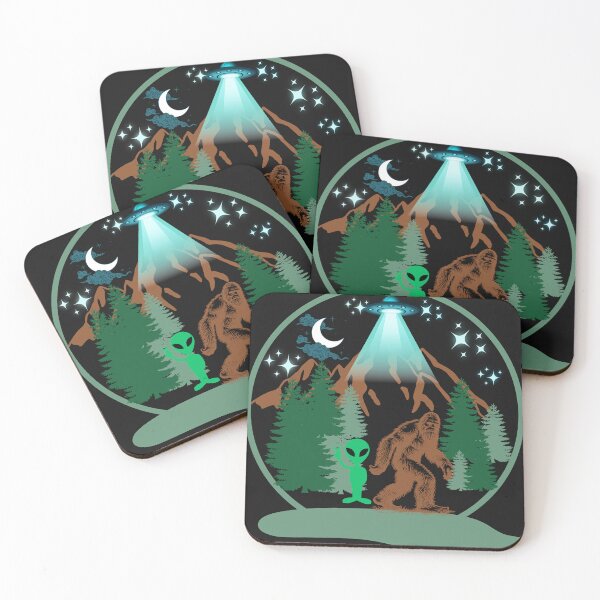 Item preview, Alien, Bigfoot, and UFO in the Wooded Mountains designed and sold by AlienOccupation.