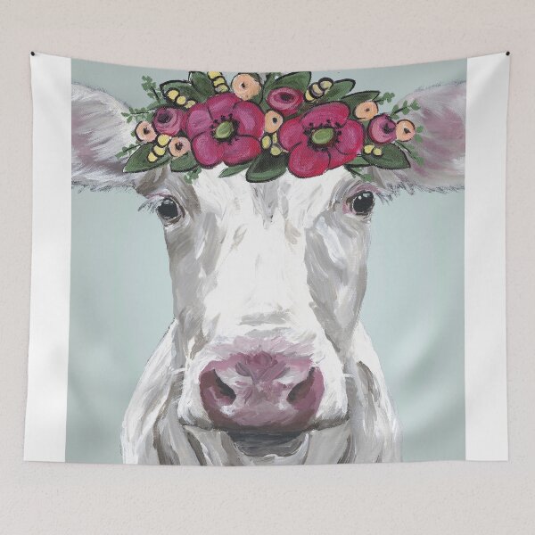 Item preview, Farmhouse Cow Art, Flower Crown Cow Art designed and sold by leekellerart.
