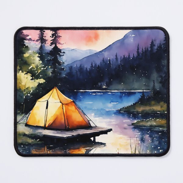 Item preview, watercolor camping beneath the nighttime sky.  designed and sold by soulfulpalette.