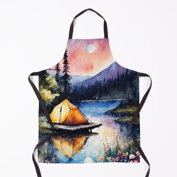 Item preview, watercolor camping beneath the nighttime sky.  designed and sold by soulfulpalette.