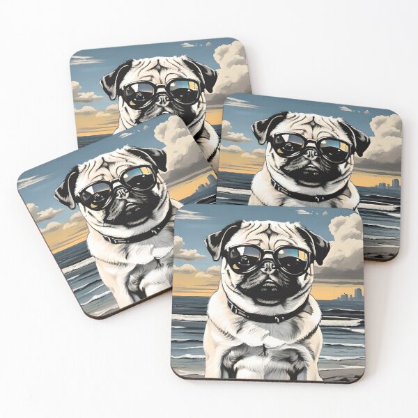 Item preview, Pug with sunglasses on the beach #2 designed and sold by thesnakeater.