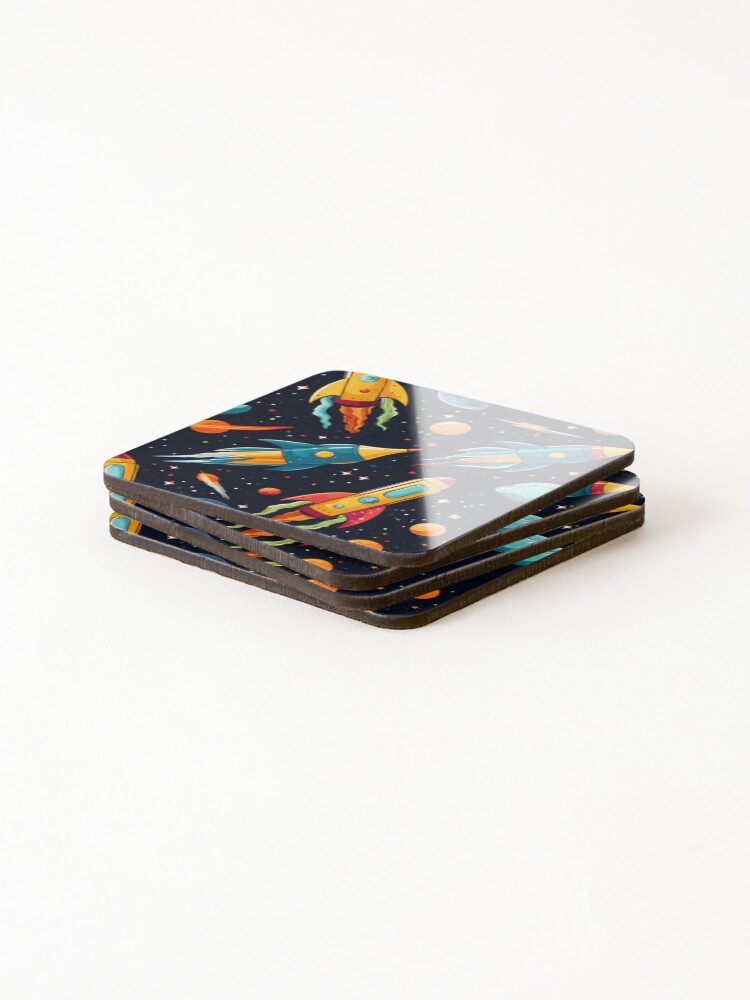 Thumbnail 4 of 5, Coasters (Set of 4), Radical Rockets - Seamless designed and sold by GalacticLabs.