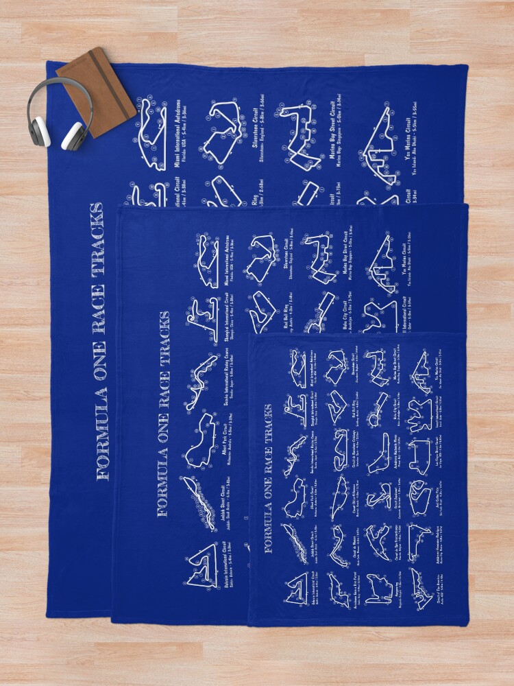 Thumbnail 5 of 6, Throw Blanket, F1 Race Tracks (White Stencil-No Background) designed and sold by BGALAXY.