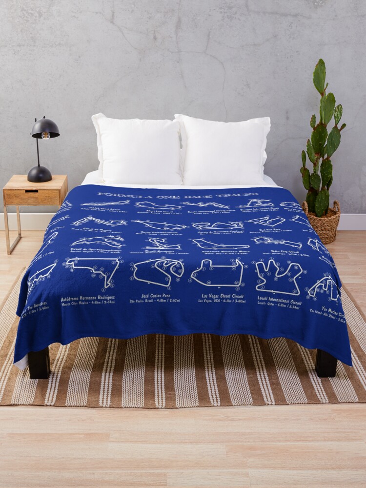 Thumbnail 1 of 6, Throw Blanket, F1 Race Tracks (White Stencil-No Background) designed and sold by BGALAXY.