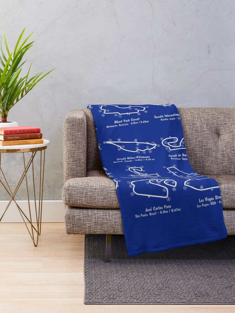 Thumbnail 2 of 6, Throw Blanket, F1 Race Tracks (White Stencil-No Background) designed and sold by BGALAXY.