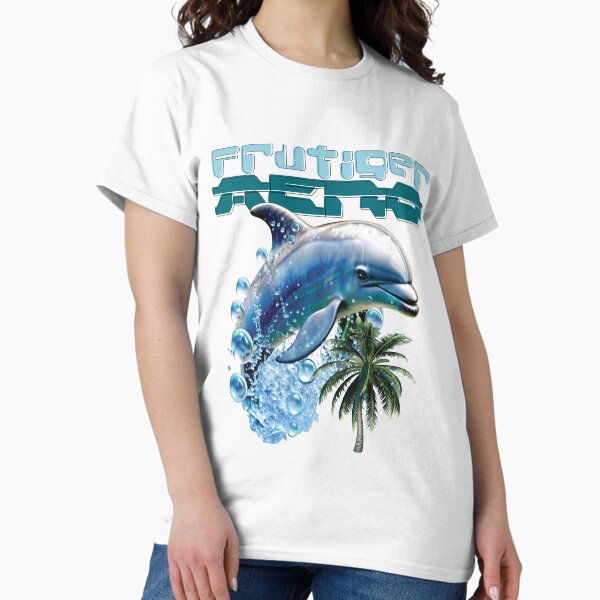 Vista previa del artículo con la obra «Frutiger Aero con Delfín y Palmera», diseñado y vendido por bearslover.