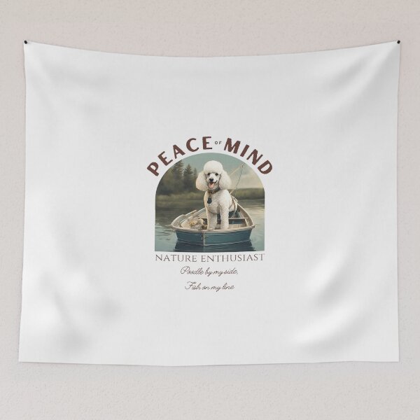 Item preview, Peace of mind Nature enthusiast fishing white poodle travel dog dad vintage designed and sold by SoulfulT.