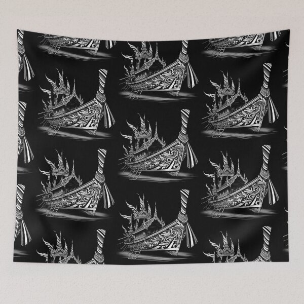 Item preview, Thai boat line drawing - white designed and sold by fatimah-SL.