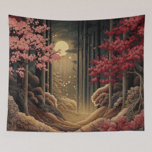 Item preview, Japanese Sakura Tree Night Forest Blooming Cherry Blossom Tree Scenery designed and sold by Illuministique.