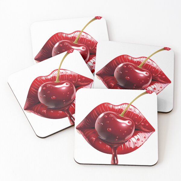 Item preview, red lipstick cherry sensual cherry lips dripping with designed and sold by Areebanawab.
