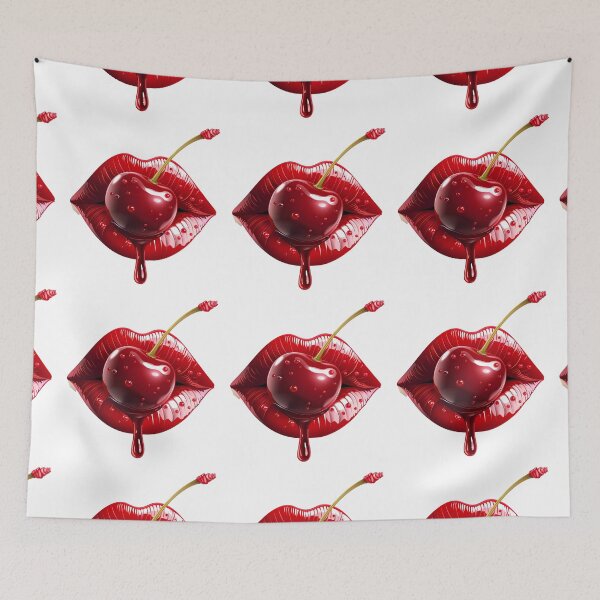 Item preview, red lipstick cherry sensual cherry lips dripping with designed and sold by Areebanawab.
