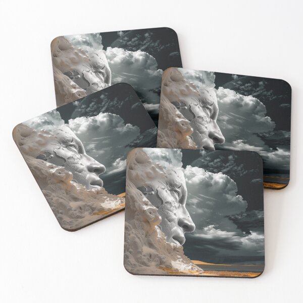Item preview, A large white face is carved into a rock face designed and sold by Wadokezumo.