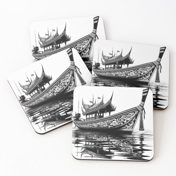 Item preview, Thai boat line drawing (2) - black designed and sold by fatimah-SL.