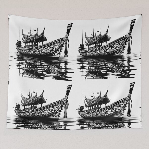 Item preview, Thai boat line drawing (2) - black designed and sold by fatimah-SL.