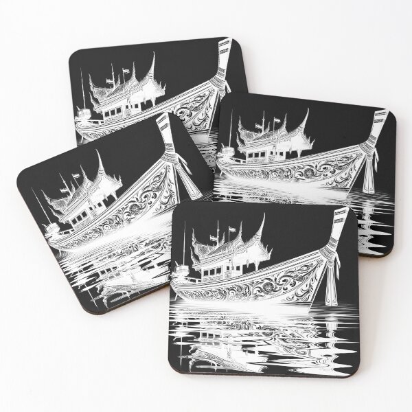 Item preview, Thai boat line drawing (2) - white designed and sold by fatimah-SL.