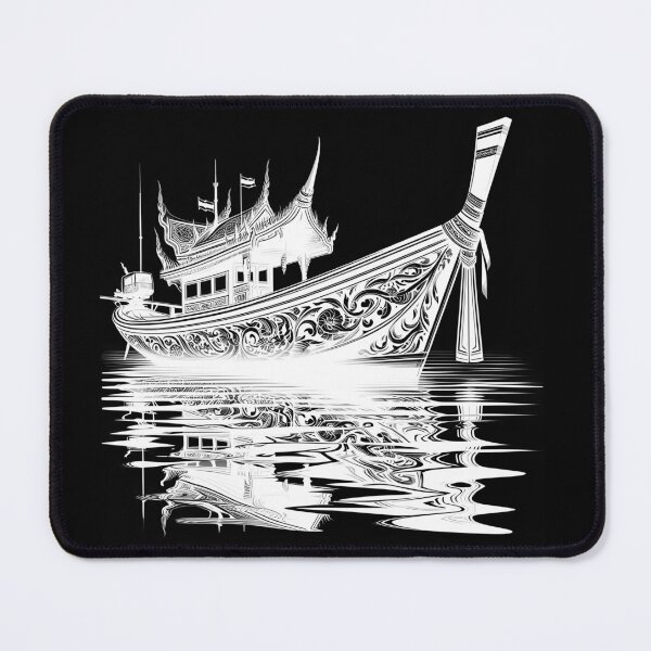 Item preview, Thai boat line drawing (2) - white designed and sold by fatimah-SL.