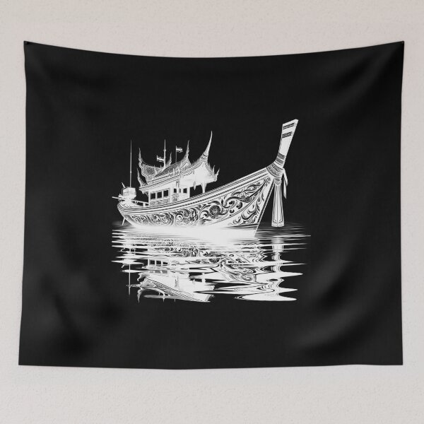 Item preview, Thai boat line drawing (2) - white designed and sold by fatimah-SL.
