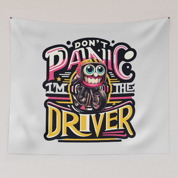 Item preview, Don't Panic I'm the Driver - Comical Skull Biker Illustration with Attitude designed and sold by FarBeyound.