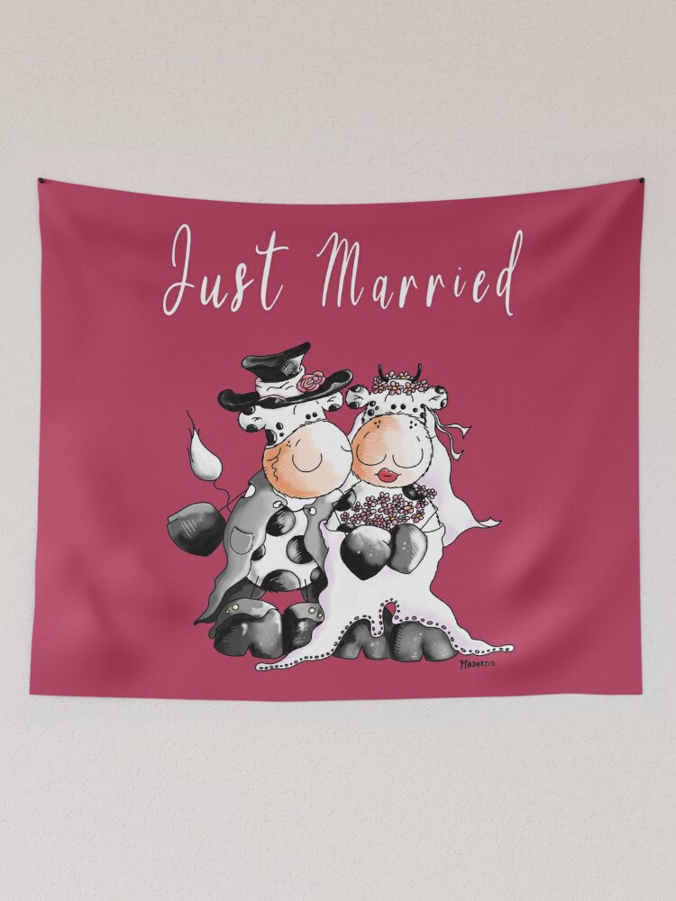 Just Married Cow Wedding Cartoon