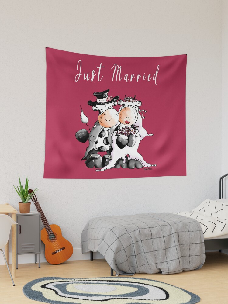 Just Married Cow Wedding Cartoon | Tapestry