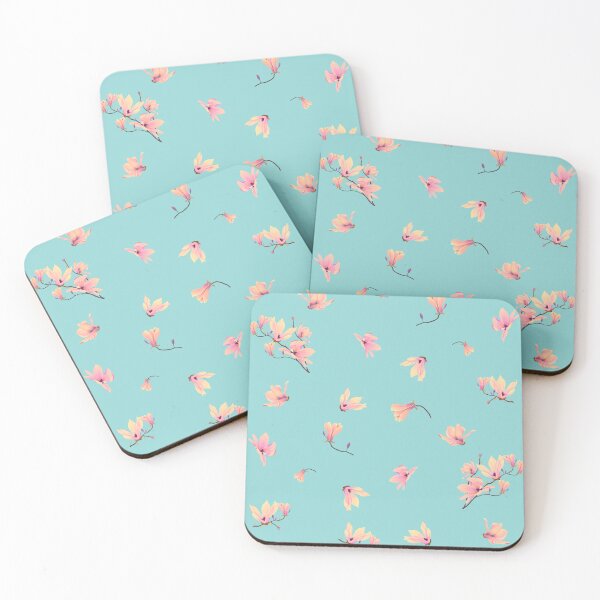 Item preview, Peach Magnolia flowers on blue. designed and sold by Sonya Gray.