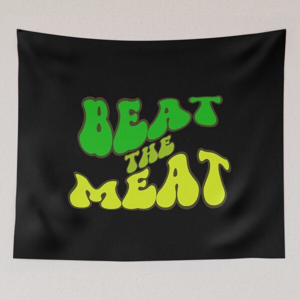 Item preview, BEAT the MEAT vegetarian retro groovy wavy text design designed and sold by Jt41.
