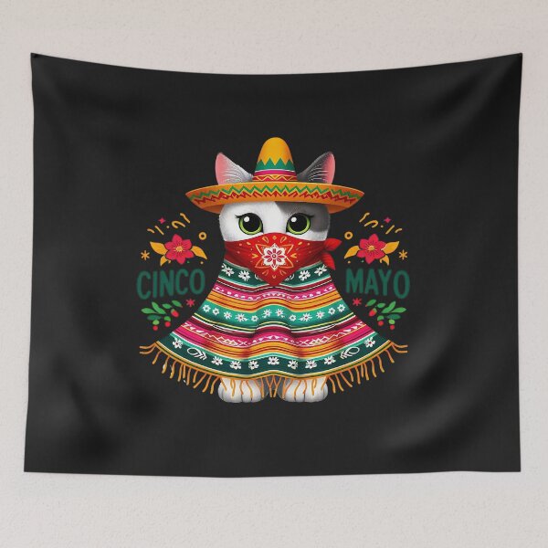 Item preview, Funny Mexican Cat Poncho, Cinco De Mayo Party 2024 designed and sold by ArtByKatti.