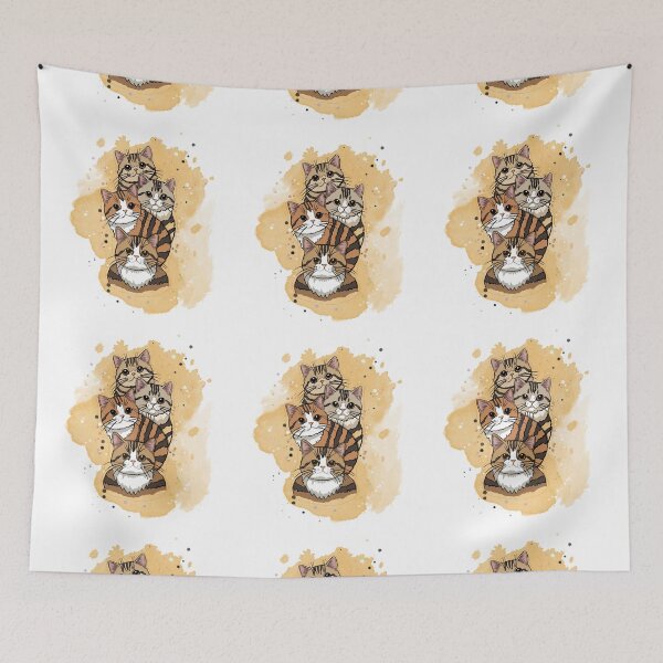Item preview, Four adorable cartoon cats stacked in a whimsical portrait illustration designed and sold by SimoesArtistry.