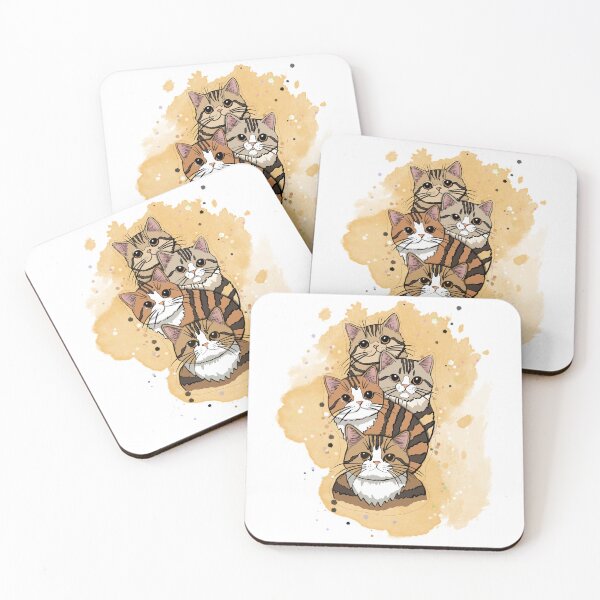 Item preview, Four adorable cartoon cats stacked in a whimsical portrait illustration designed and sold by SimoesArtistry.