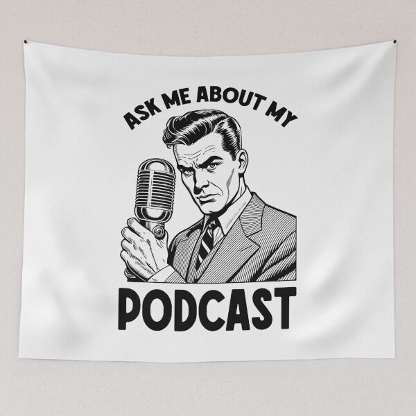 Item preview, Ask Me About My Podcast Funny Podcaster Vintage Microphone designed and sold by GrandeDuc.