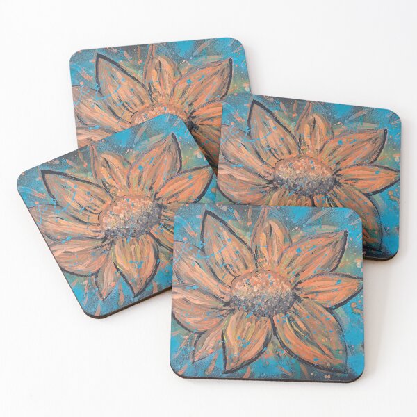 Item preview, Orange Abract Floral on Aqua designed and sold by artisttype.