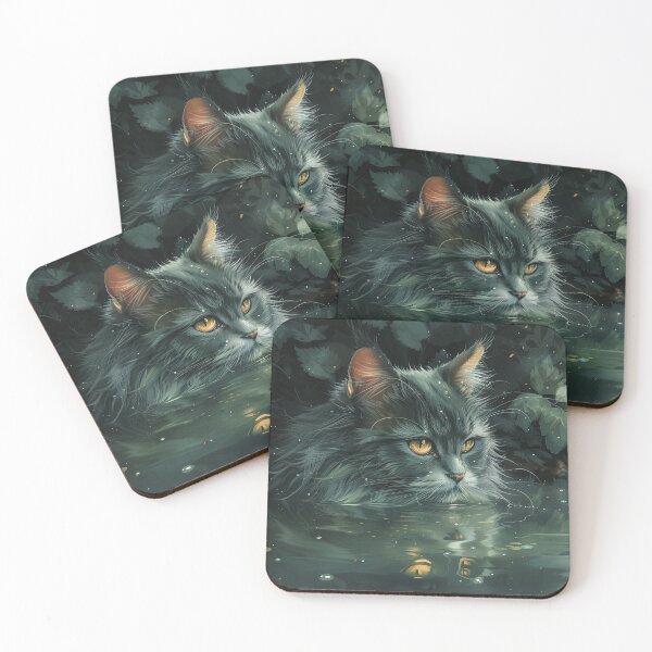 Item preview, Emerald Green Cat at the Mystical Waterfall in Lush Forest designed and sold by Shirtastically.