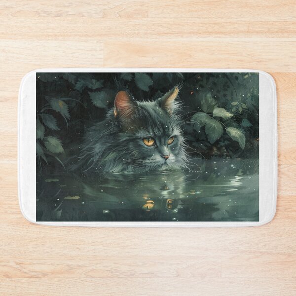 Item preview, Emerald Green Cat at the Mystical Waterfall in Lush Forest designed and sold by Shirtastically.