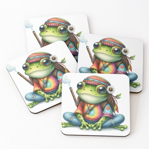 Item preview, Funky Frogs Hopping Into Zen! Cute Watercolor Hippie Frog designed and sold by dcohea.