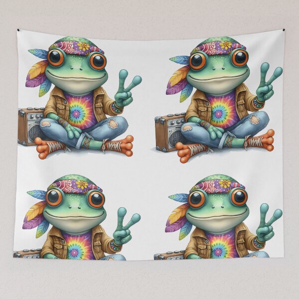 Item preview, Funky Frogs Hopping Into Zen! Cute Watercolor Hippie Frog designed and sold by dcohea.