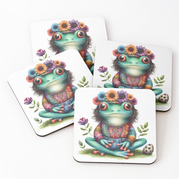 Item preview, Funky Frogs Hopping Into Zen! Cute Watercolor Hippie Frog designed and sold by dcohea.