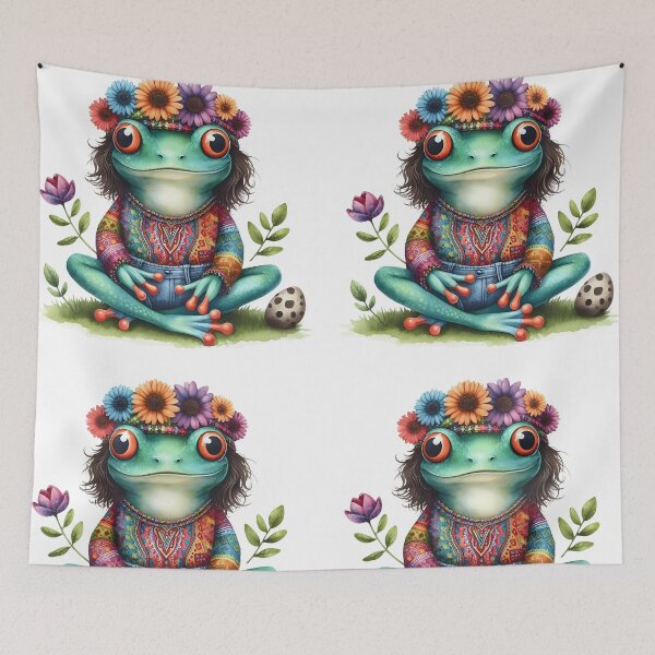 Item preview, Funky Frogs Hopping Into Zen! Cute Watercolor Hippie Frog designed and sold by dcohea.