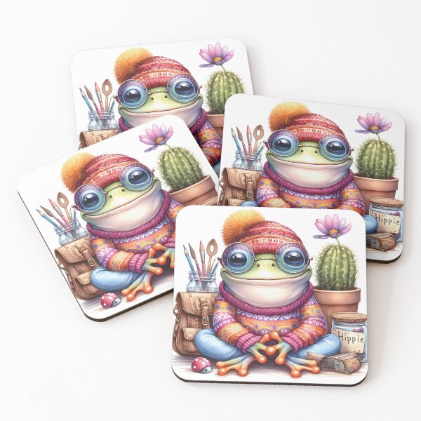 Item preview, Funky Frogs Hopping Into Zen! Cute Watercolor Hippie Frog designed and sold by dcohea.