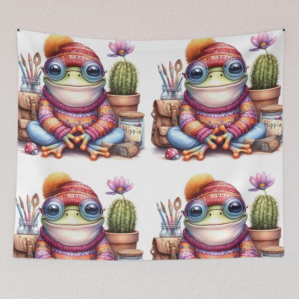Item preview, Funky Frogs Hopping Into Zen! Cute Watercolor Hippie Frog designed and sold by dcohea.