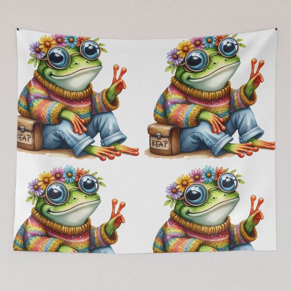 Item preview, Funky Frogs Hopping Into Zen! Cute Watercolor Hippie Frog designed and sold by dcohea.