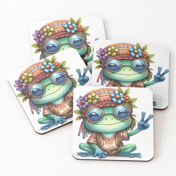 Item preview, Funky Frogs Hopping Into Zen! Cute Watercolor Hippie Frog designed and sold by dcohea.