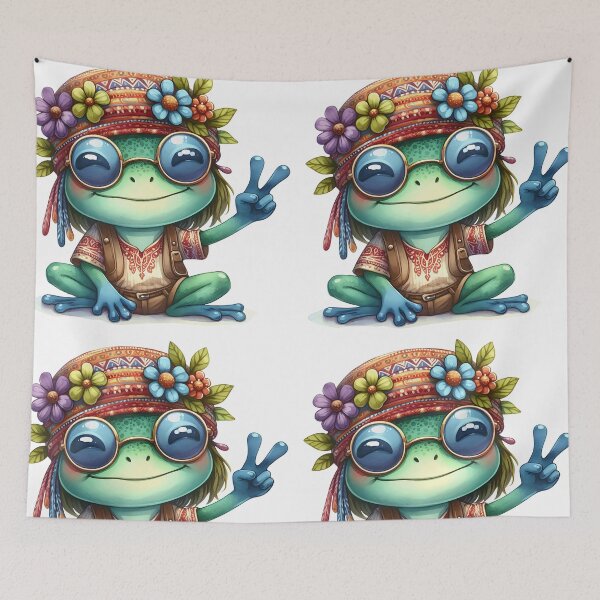 Item preview, Funky Frogs Hopping Into Zen! Cute Watercolor Hippie Frog designed and sold by dcohea.