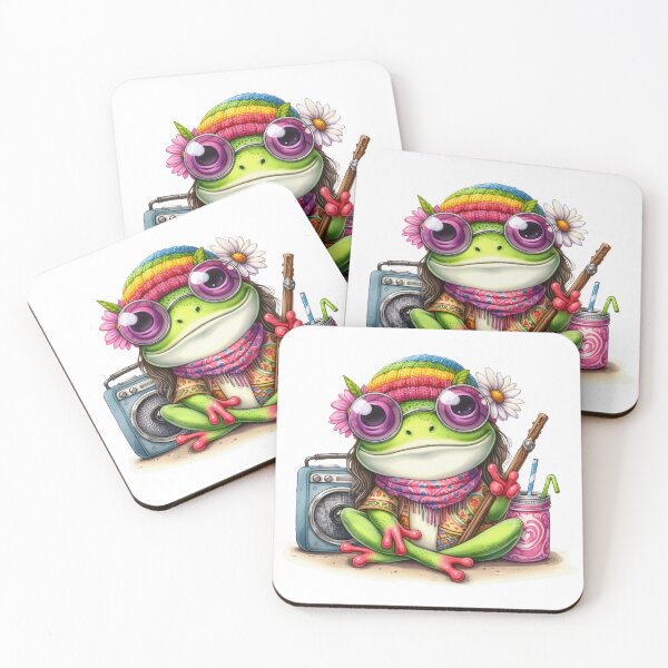 Item preview, Funky Frogs Hopping Into Zen! Cute Watercolor Hippie Frog designed and sold by dcohea.