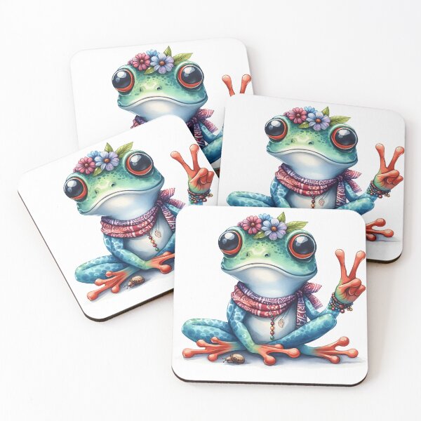 Item preview, Funky Frogs Hopping Into Zen! Cute Watercolor Hippie Frog designed and sold by dcohea.