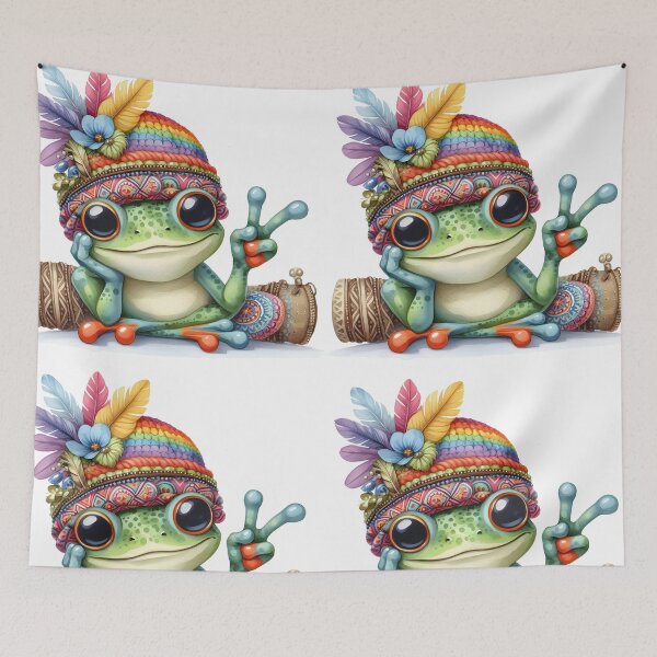 Item preview, Funky Frogs Hopping Into Zen! Cute Watercolor Hippie Frog designed and sold by dcohea.