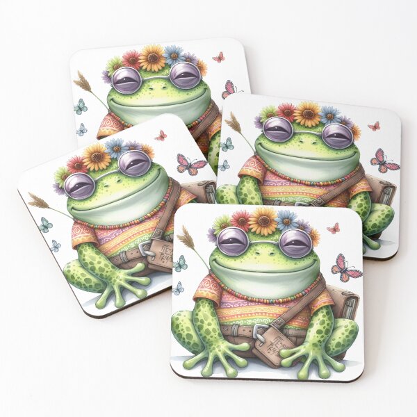 Item preview, Funky Frogs Hopping Into Zen! Cute Watercolor Hippie Frog designed and sold by dcohea.