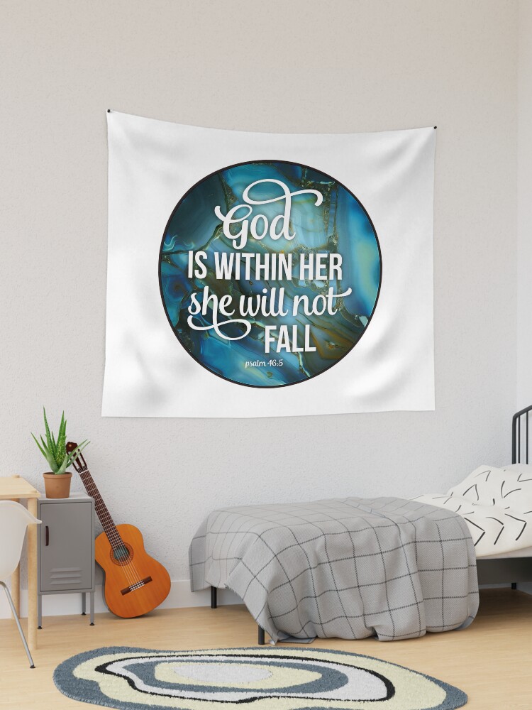 Christian quote God is within her she will not fall Blue Marble Tapestry for Sale by ChristianStore Redbubble