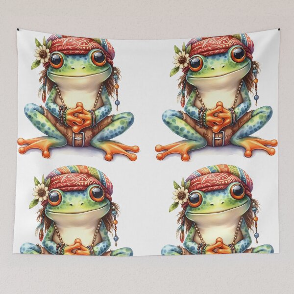 Item preview, Funky Frogs Hopping Into Zen! Cute Watercolor Hippie Frog designed and sold by dcohea.
