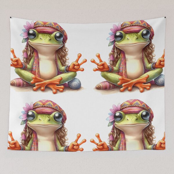Item preview, Funky Frogs Hopping Into Zen! Cute Watercolor Hippie Frog designed and sold by dcohea.